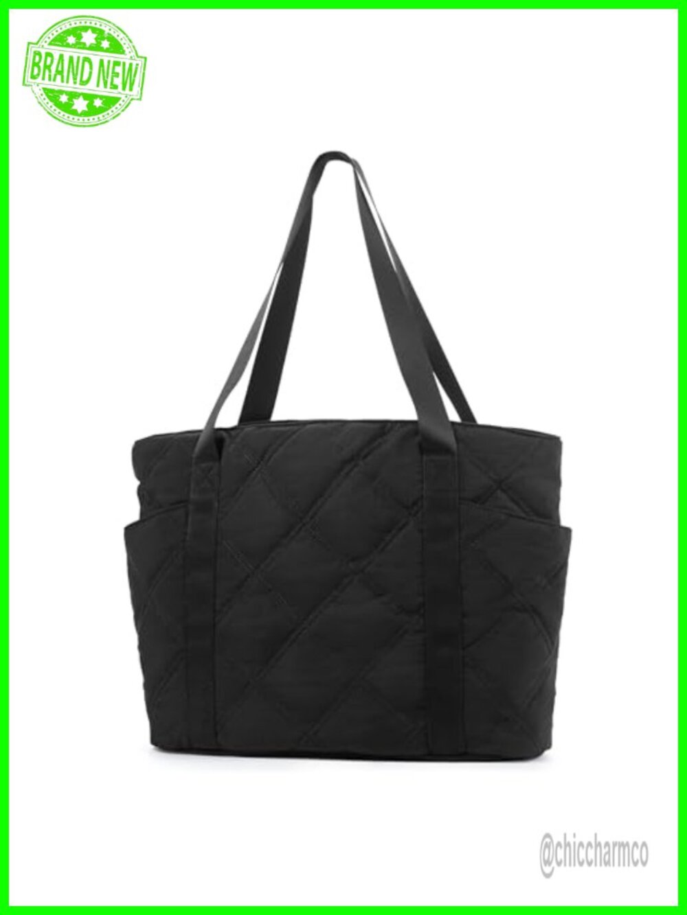 Quilted Puffy Tote Bag Lightweight Water Resistant Shoulder Travel Bag